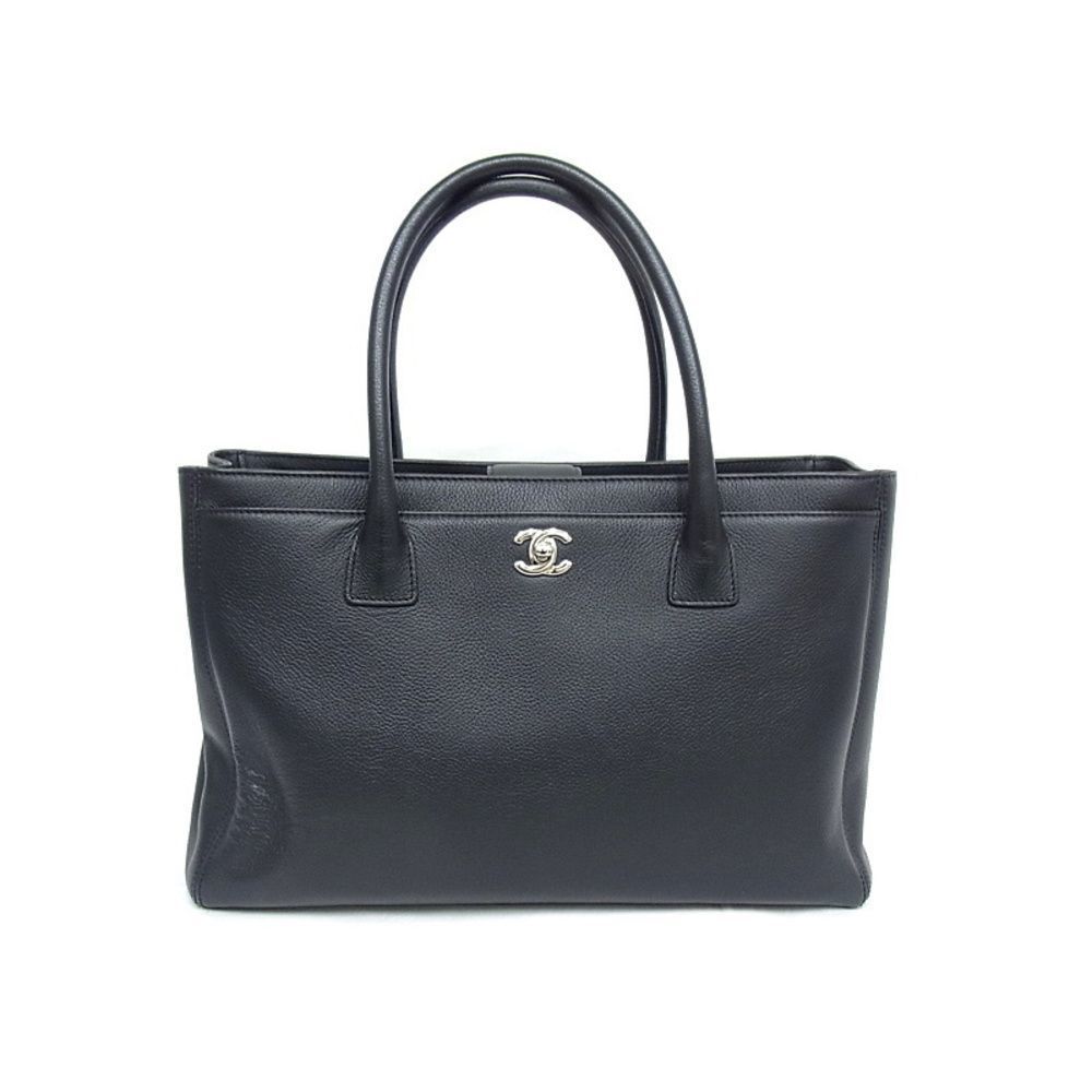 Chanel Executive Tote Bag Soft Caviar Skin Black Silver Metal Fittings Coco Mark